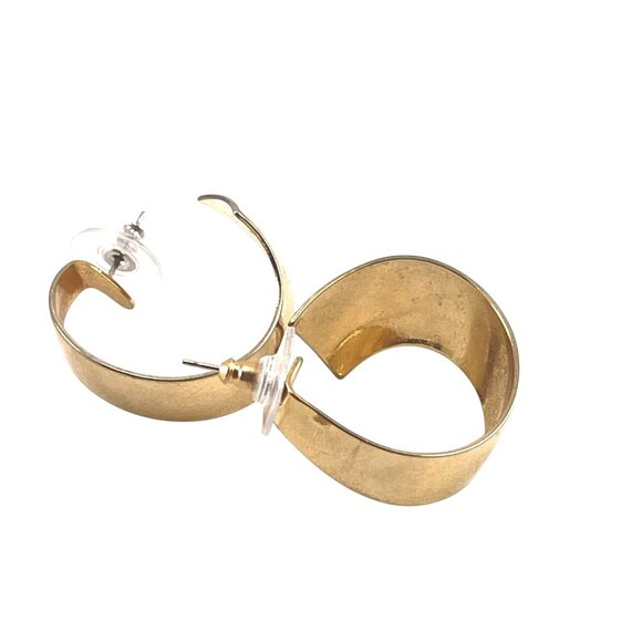 Gold-Tone Spiral Hoop Earrings With Post Back For Women Minimalist - Picture 4 of 8
